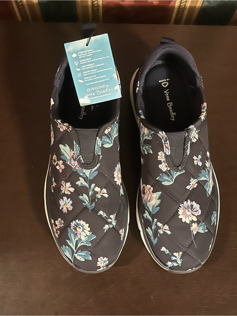 Vera Bradley Quilted Slip-On Sneakers - Black with Pastel Floral